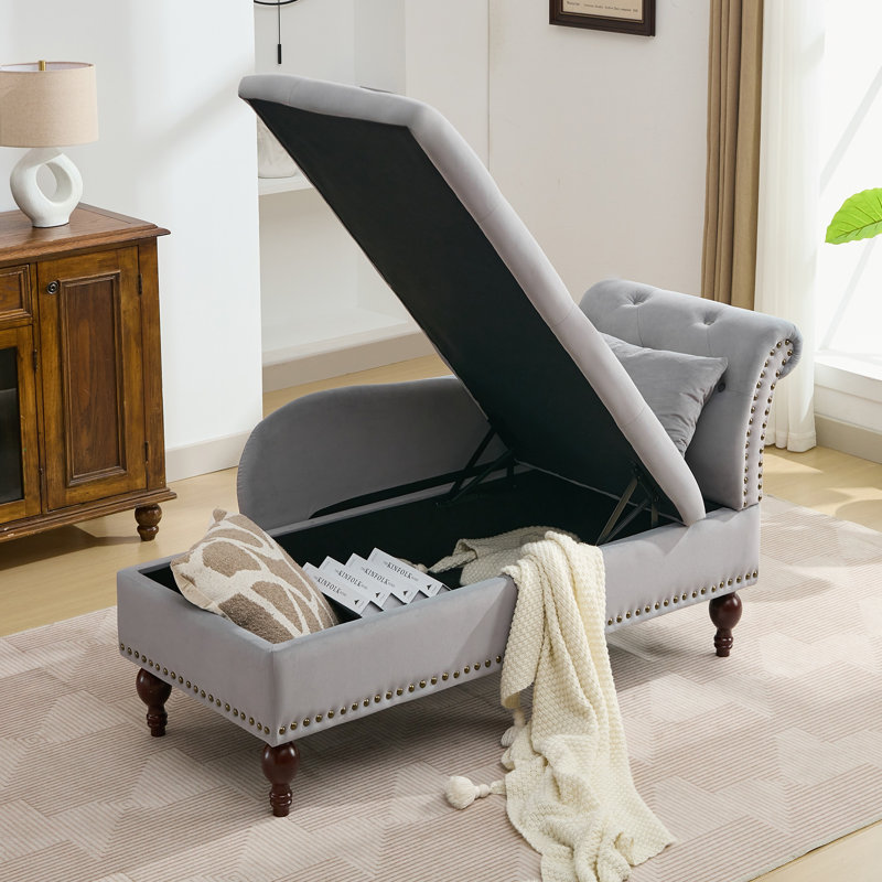 Keshawna Velvet Storage Chaise Lounge , Gray