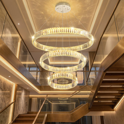 16"+24"+32" 3-Ring Modern Crystal Led Dimmable Chandelier Silver