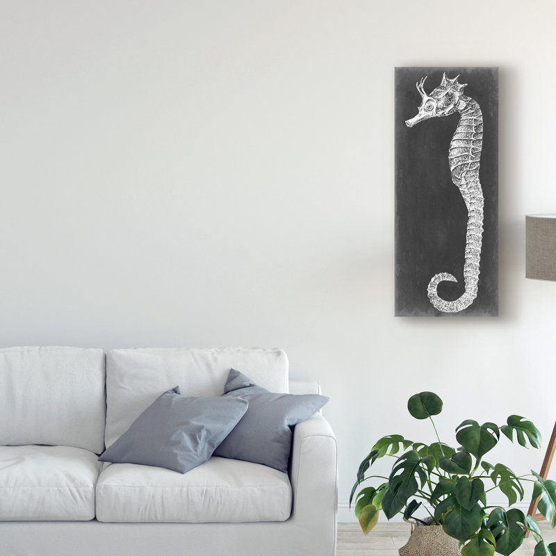 «Seahorse Blueprint I» par Vision Studio - reproduction d'art sur toile, H 32 po x l 14 po x P 2 po