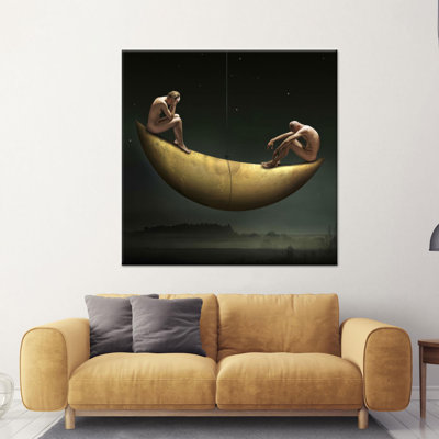 Reproduction sur toile de la lune surréelle: élégante décoration murale moderne, toile tendue 1P