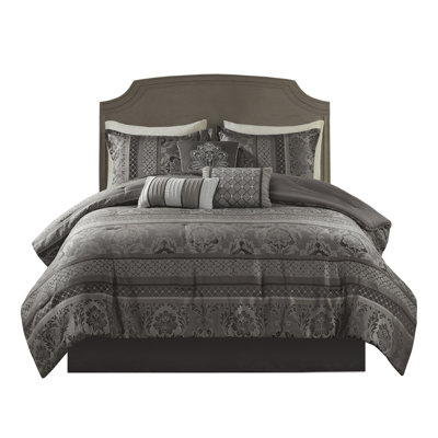 Grey Queen Bedroom Comforter - 7 Piece With Striping And Bedding For A