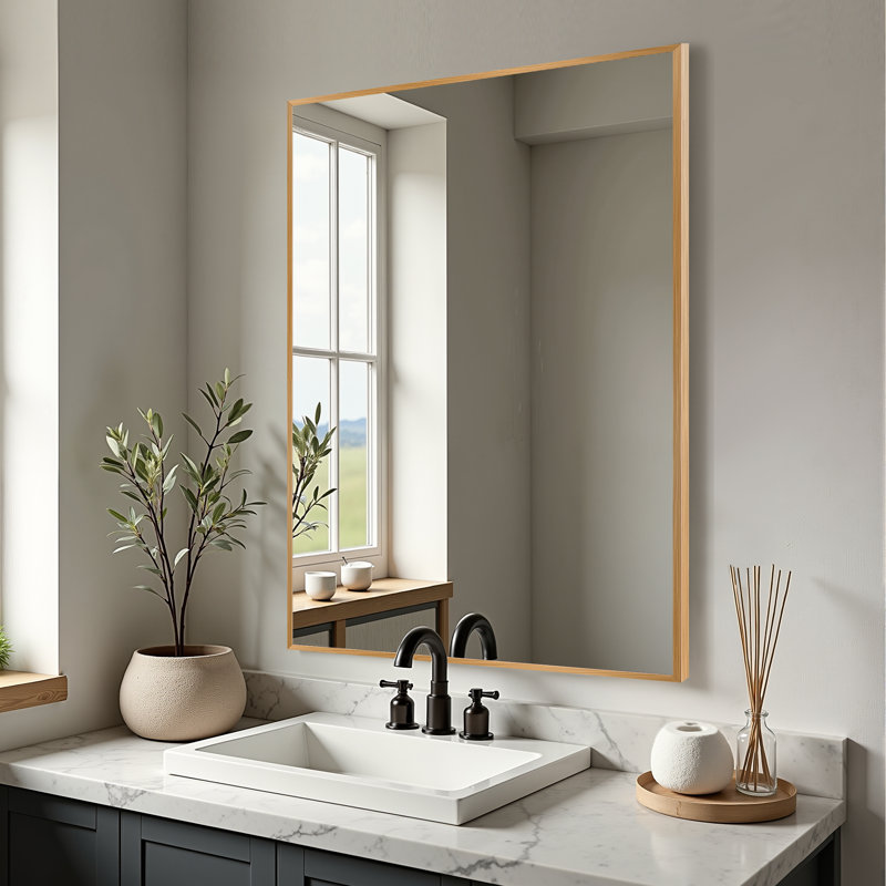 Miroir d'appoint mural moderne et contemporain Beshore, 38 po x 26 po, Or