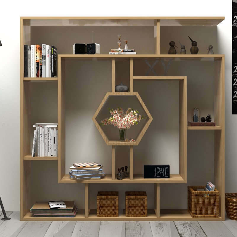 134cm H x 134cm W Geometric Bookcase, Oak