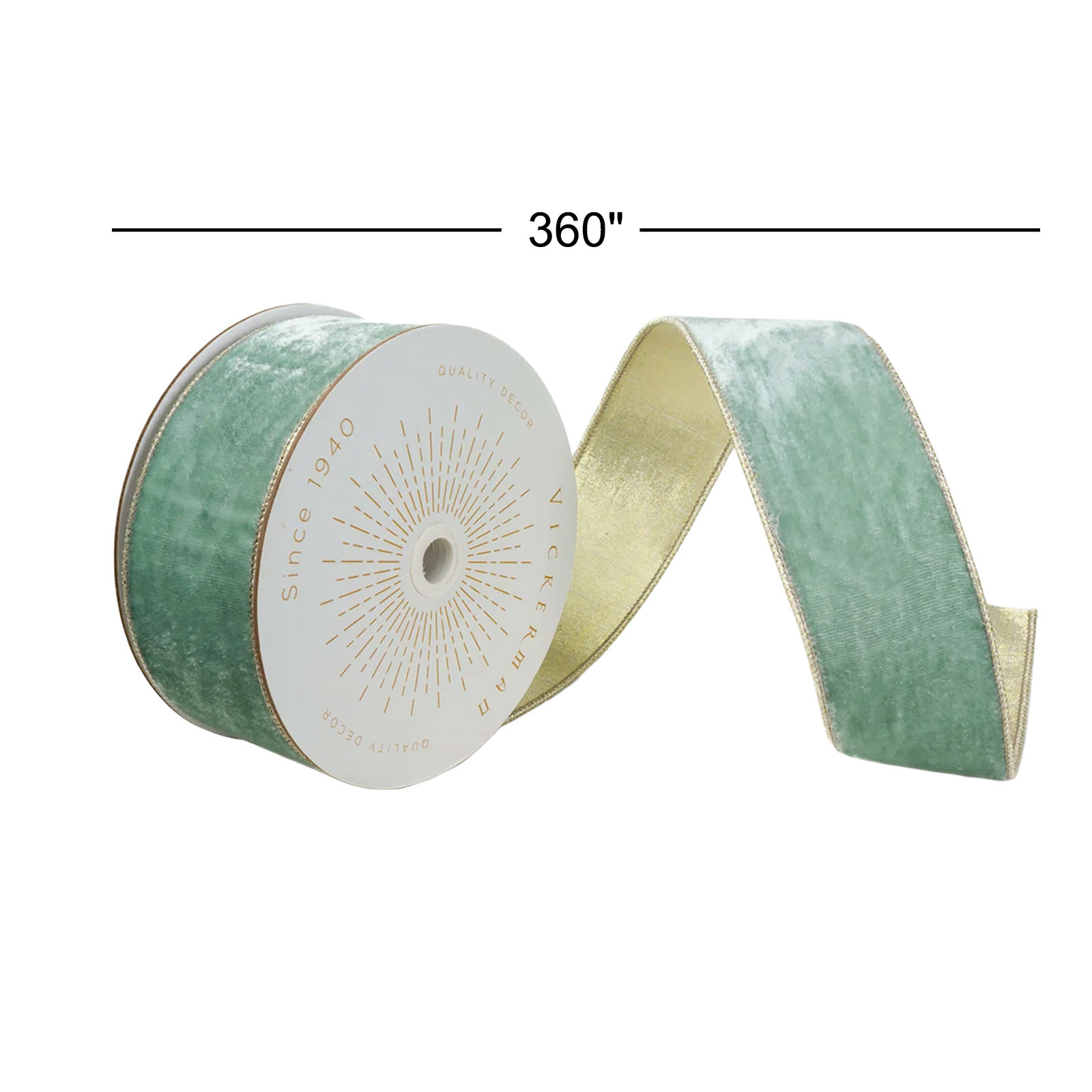 Vickerman 10 Yds Velvet with Gold Trim/Backing Ribbon., 0.2" H x 360" W x 2.5" D, Light Blue