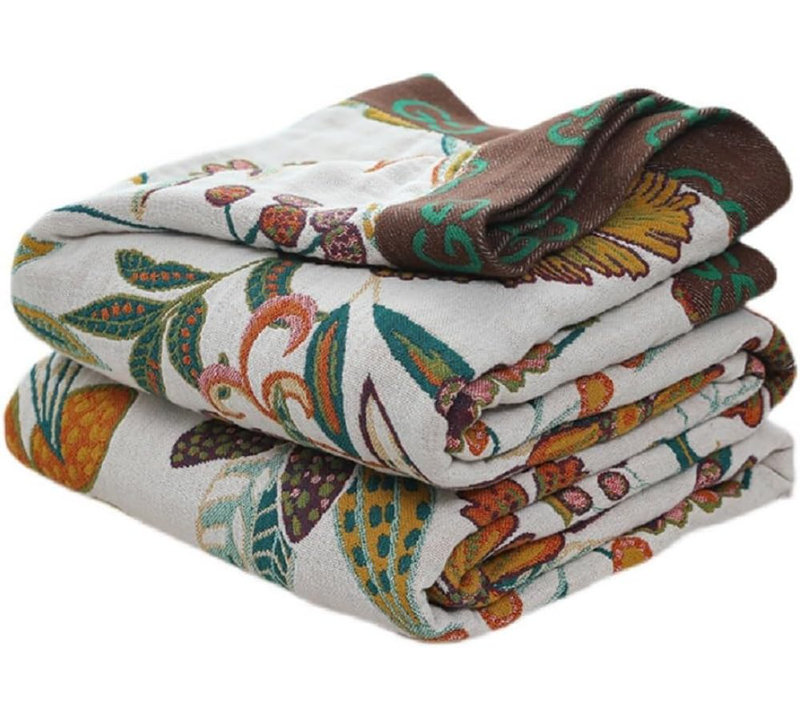 Housse de couette 100% coton DONEUS Boho, Grand lit, Beige / brun foncé / vert floral