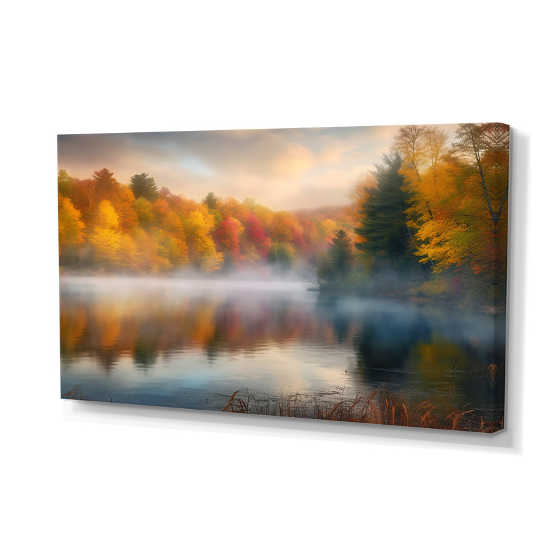 Misty Lake II - paysage forêt art mural salon