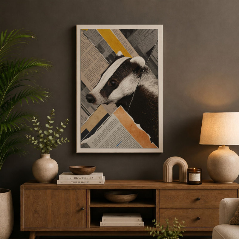Badger Among Print Eclectic - Wrapped Canvas, 36x24 - 91.4 x 61.0 cm, Black Border
