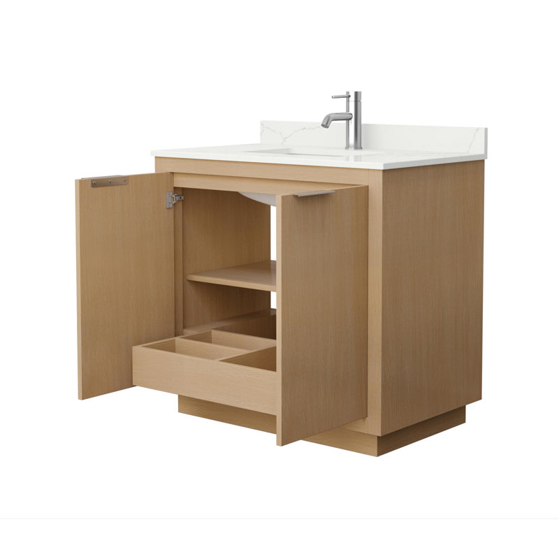 Meuble-lavabo simple 36 po avec plateau en quartz Maroni, Simple, Nickel brossé, Quartz Giotto