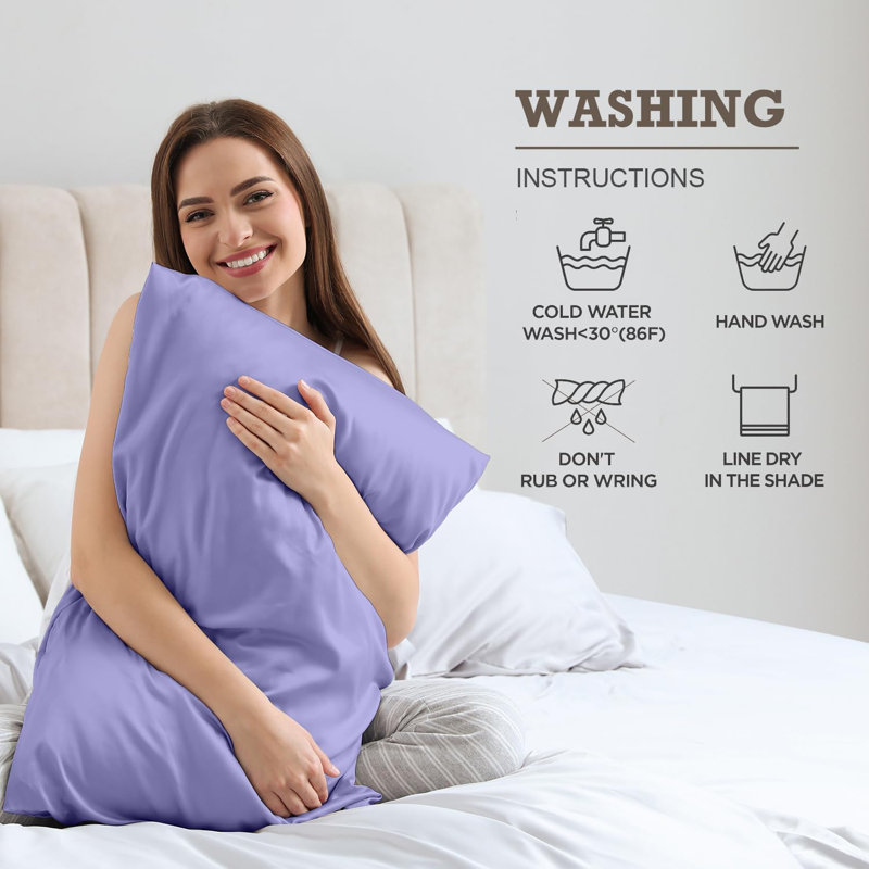 Taies d'oreiller luxueuses en soie avec fermeture à glissière cachée Luxe (ensemble de 2), Taie d’oreiller standard, Lavande