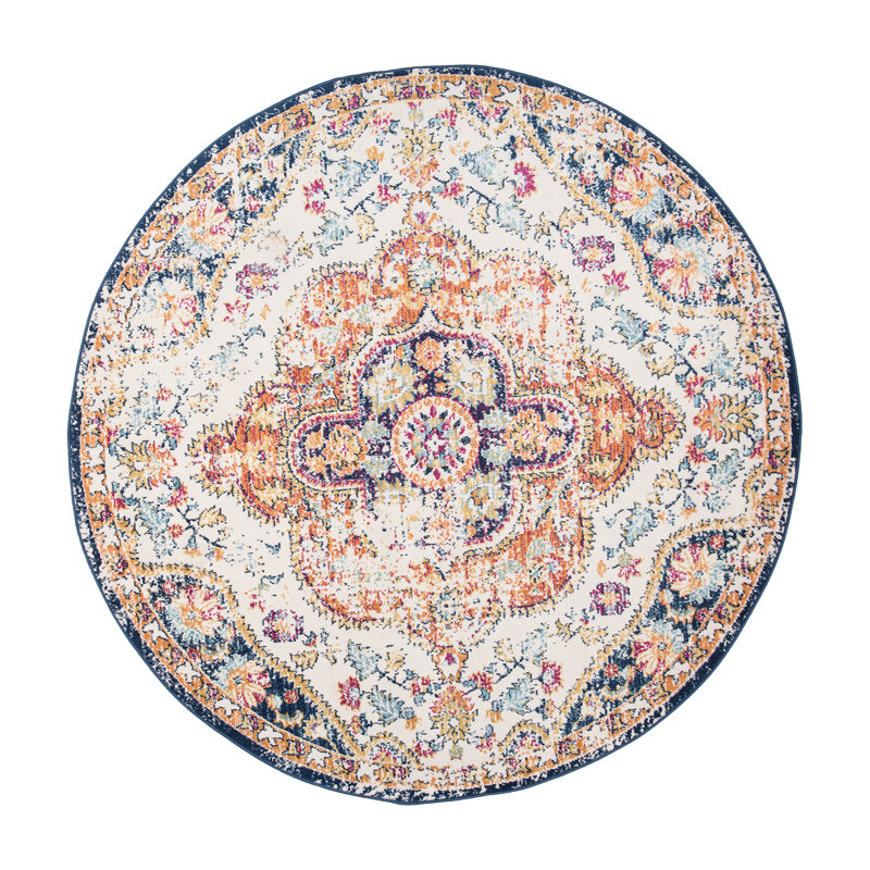 Beverly Oriental Orange/Blue/Cream Area Rug, Round 8'