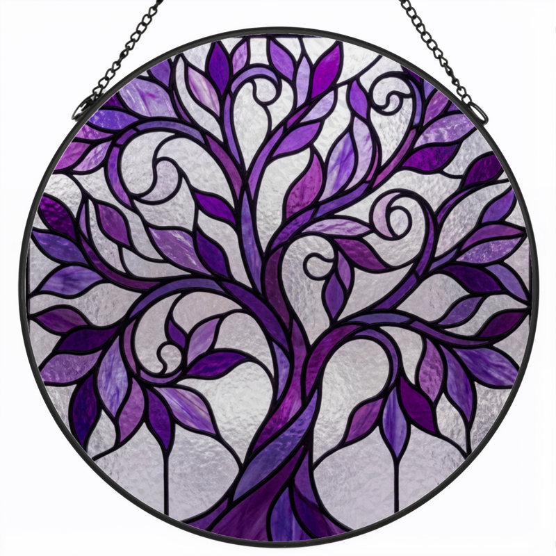 Panneau de vitrail d'arbre mauve 7,8 "H, H 7,8 po x l 7,8 po