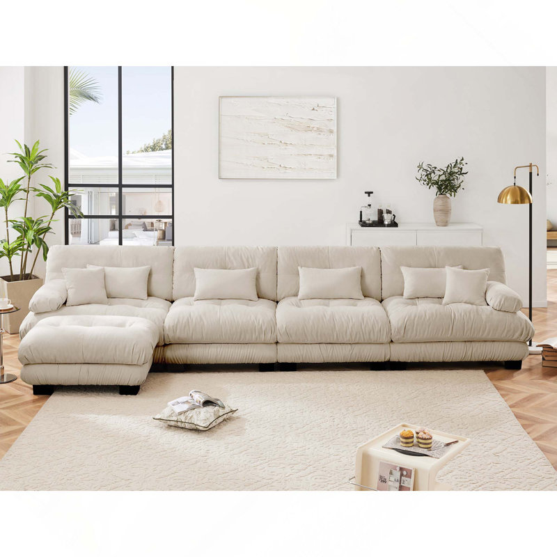 Canapé modulaire 4 places à assise profonde avec 1 repose-pieds convertible pour salon, appartement, studio et bureau