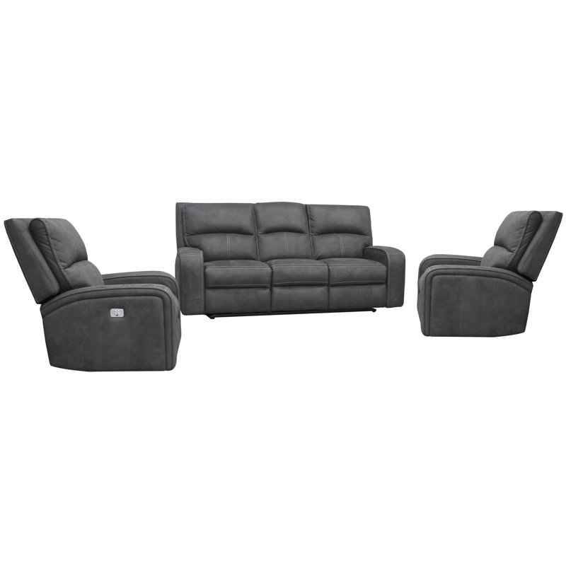 Polla Power Reclining Sofa And Two Recliners, Slate