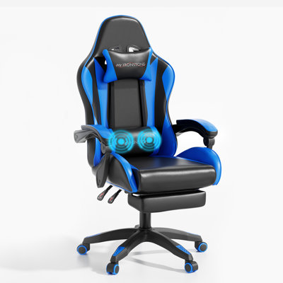 Ergonomic Racing Gaming Chair, Reclining High Back Swivel Office Chair With Massage Lumbar Cushion & Adjustable Headrest