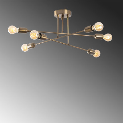 Vintage Industrial Chandelier, Metal Body, 26.0 x 26.0 x 10.6 inches | 6 x E27 Sockets (Max 40W) | Elegant Modern Design with Solid Color Finish | Perfect for Dining Room & Living Spaces, IP20 Rated
