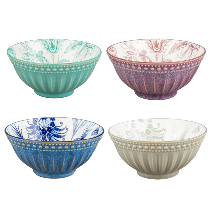 Assorted Color Ceramic 6" Soup and Dessert Bowls Set of 8