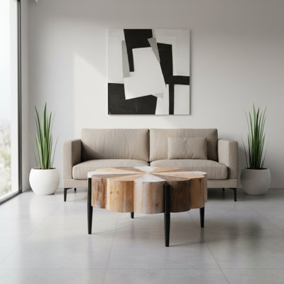 Table basse rustique en bois manufacturé en bois manufacturé avec pieds en métal | Idée de cadeau