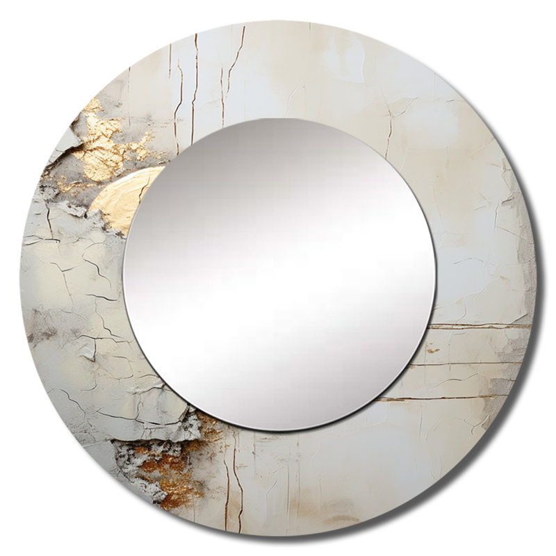 Sakinah gris et blanc nature divisé - miroir décoratif de formes abstraites, miroir mural rond moderne, impression d'art en métal