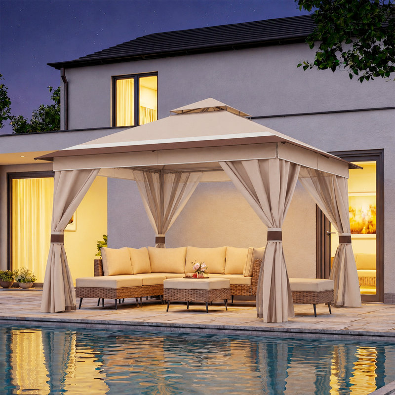 Pavillon de jardin en acier durable, 10 x 10 pi, Kaki couleur (nouveau)