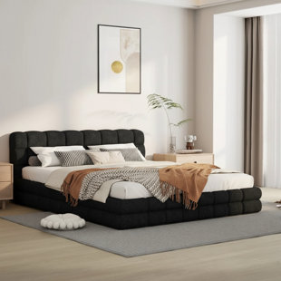 Elegant Upholstered Platform Bed With Upholstered Headboard And Solid Frame Stability