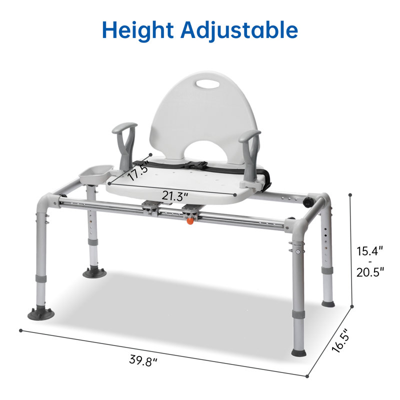 Heavy Duty Sliding Transfer Bench with Swivel Seat, Rotating Sliding Shower Chair and Bath Safety Seat with Non-Slip Suction Cup