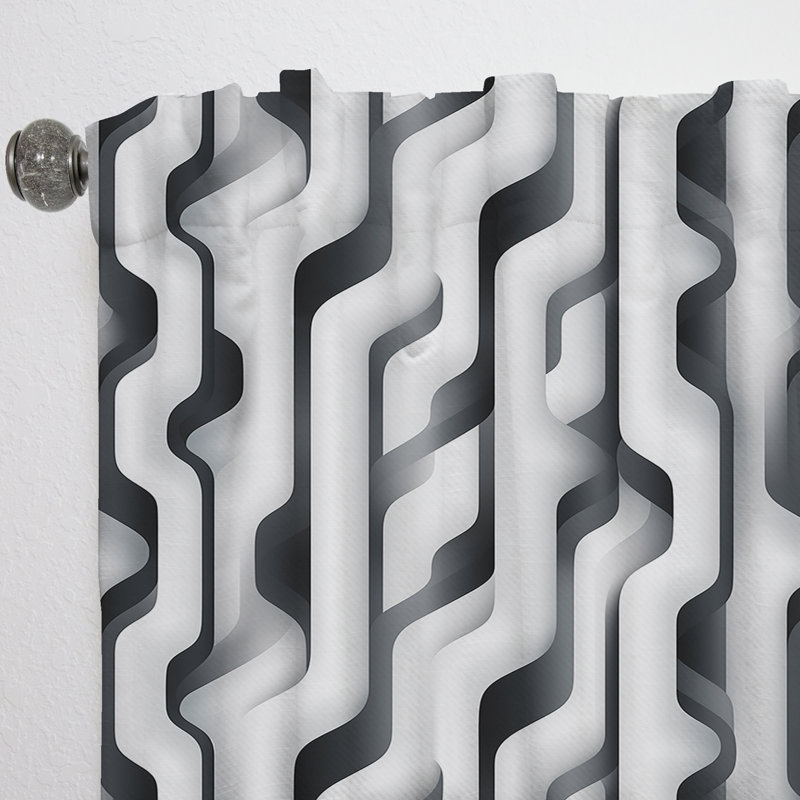 Rideau obscurcissant à rayures noires et blanches à motif d'illusion optique - 1 panneaux, L 52 po x L 63 po