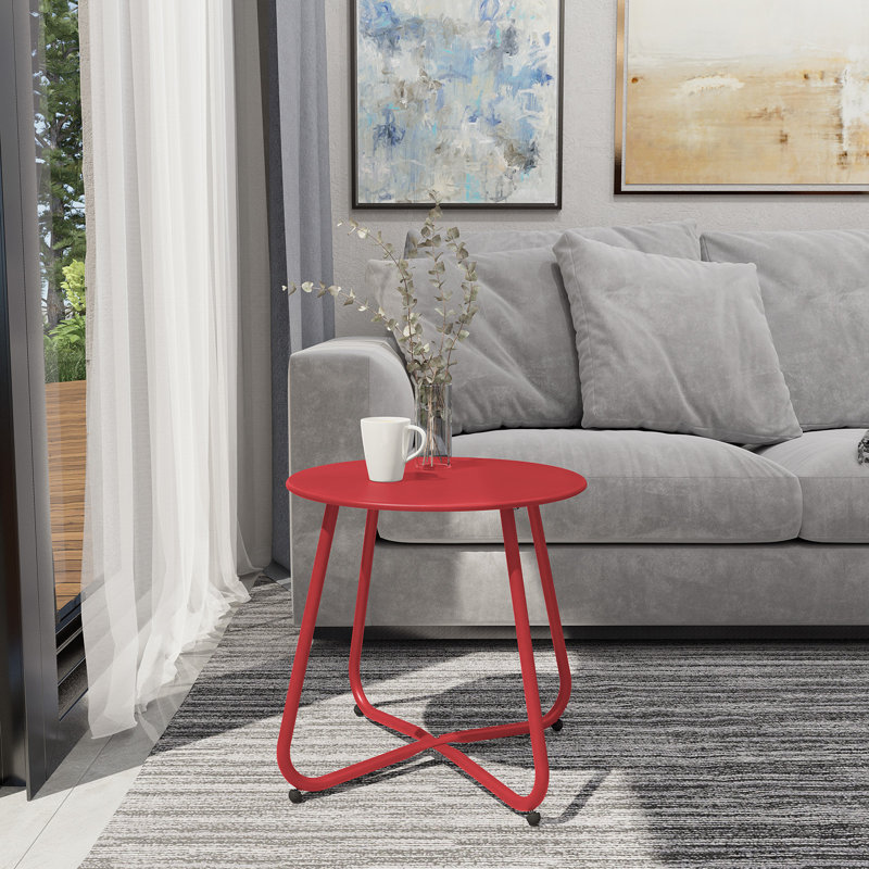 Ebern Round Outdoor Side Table, Red