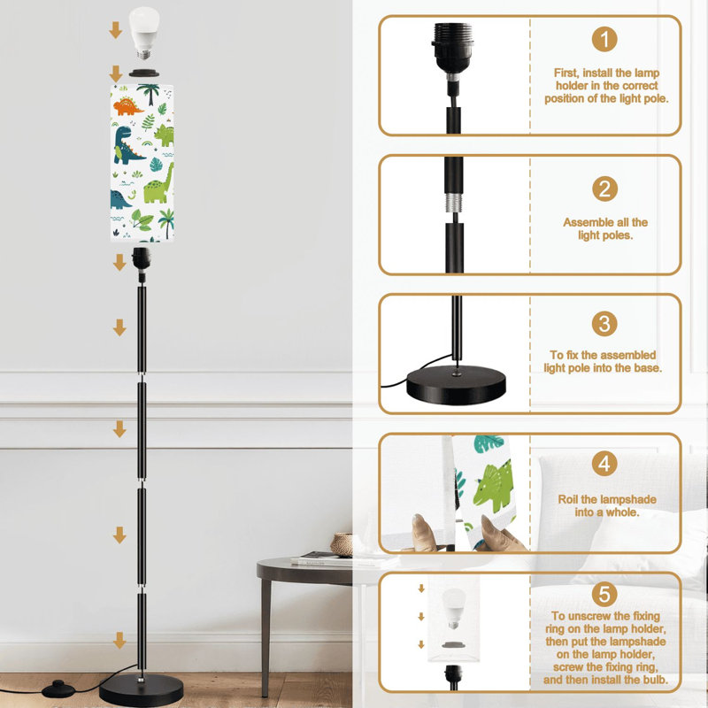 Lampe sur pied dinosaure mignonne collection pour enfants, petits dinosaures mignons, lampe sur pied moderne avec télécommande, interrupteur au pied, ampoule, abat-jour, lampe de coin pour le salon, la chambre et le bureau