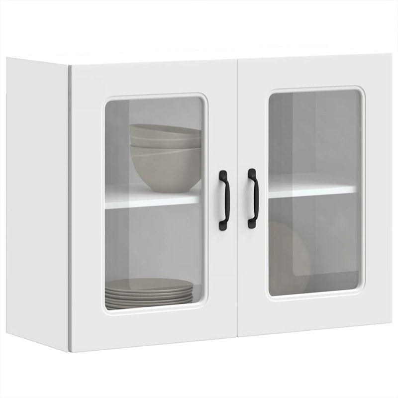 Kitchen Wall Cabinet With Glass Door Kalmar Engineered Wood, 60cm H x 80cm W x 31cm D, White