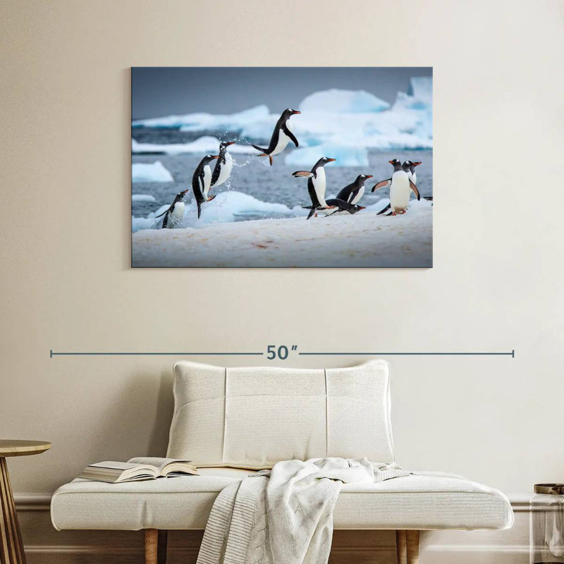 Pingouins sautant sur la glace, H 26 po x l 39 po