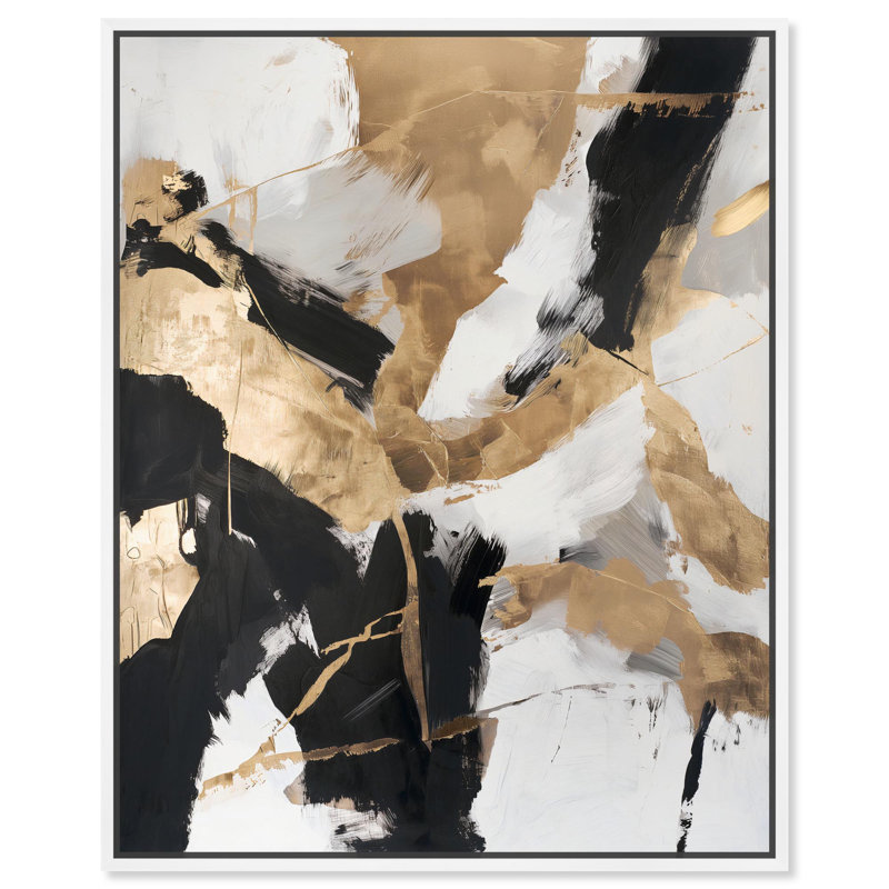 Toile «Cracked Gilt II» par Art Remedy, H 46 po x l 37 po, Cadre flottant, Black
