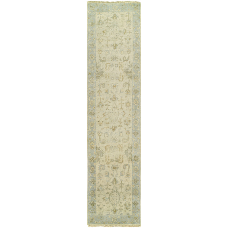 Wool Oriental Area Rug in Ivory/Blue, Runner 2'6" x 10'