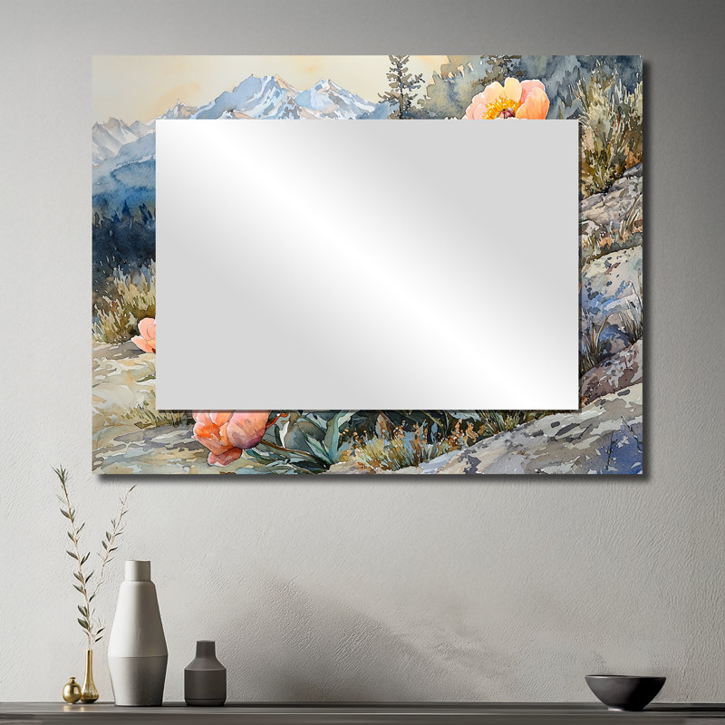Pivoines dans le col de la montagne - miroir floral pour décoration murale - imprimé sur métal, 30 po x 40 po