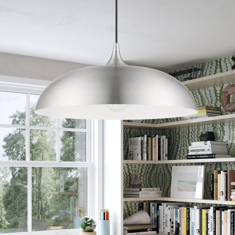 Luminaire suspendu en forme de dôme Harleigh, Aluminium brossé / chrome poli, Aluminium brossé / blanc brillant
