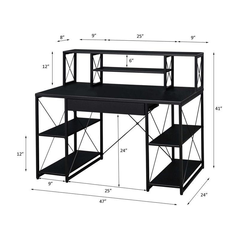 Élégant bureau de travail noir avec amplement d'espace de rangement pour un espace de travail polyvalent