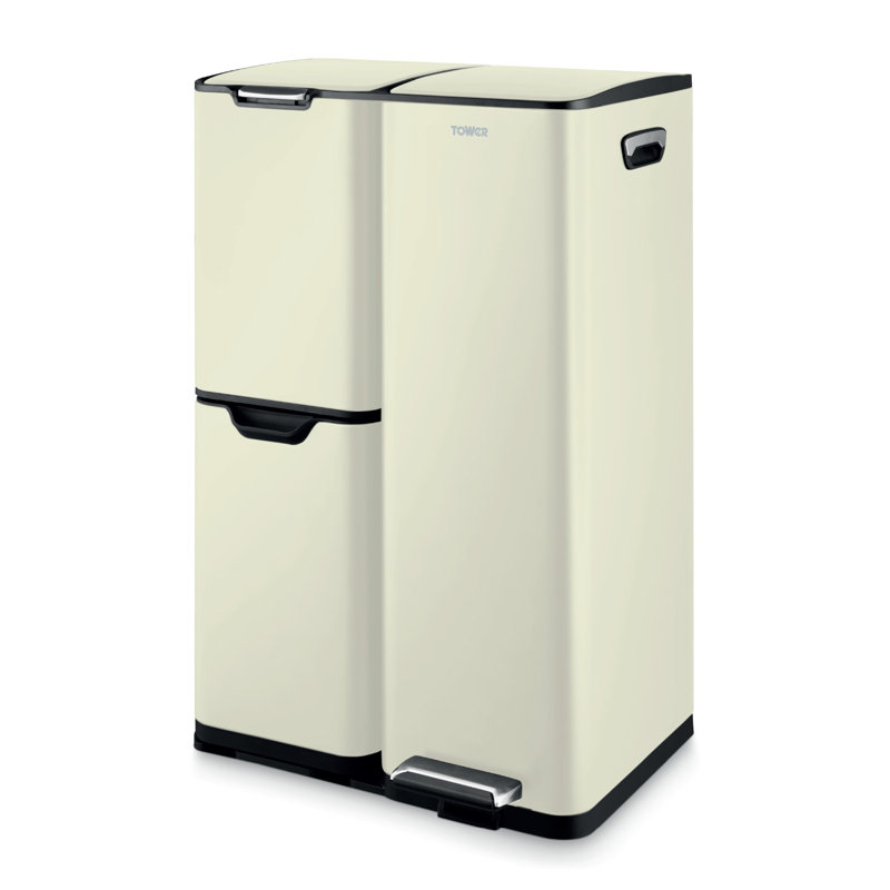 60 Litre Step On Recycling Bin, Cream