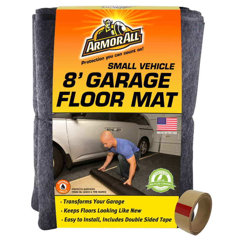 Charcoal Small Vehicle Garage Floor Mat with Double Sided Tape