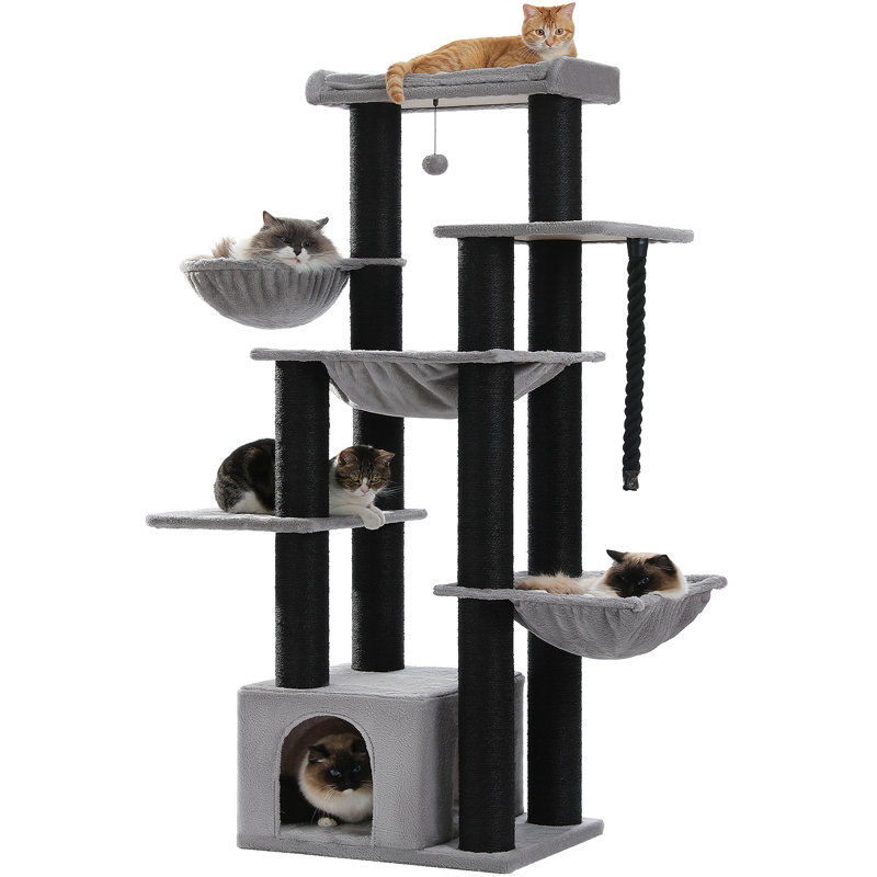 Grand arbre à chat de 67 pouces, avec 13 poteaux à griffer épais, condo pour chat à plusieurs niveaux, grand perchoir et hamacs pour grands chats d'intérieur