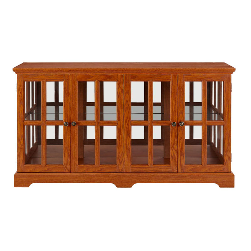 LED Curio Display Cabinet Antique Display Cabinet With Glass Doors Adjustable Shelves For Collectibles Four Door Design Vintage Showcase For Home Or Office Antique Display Case DRAK OAK