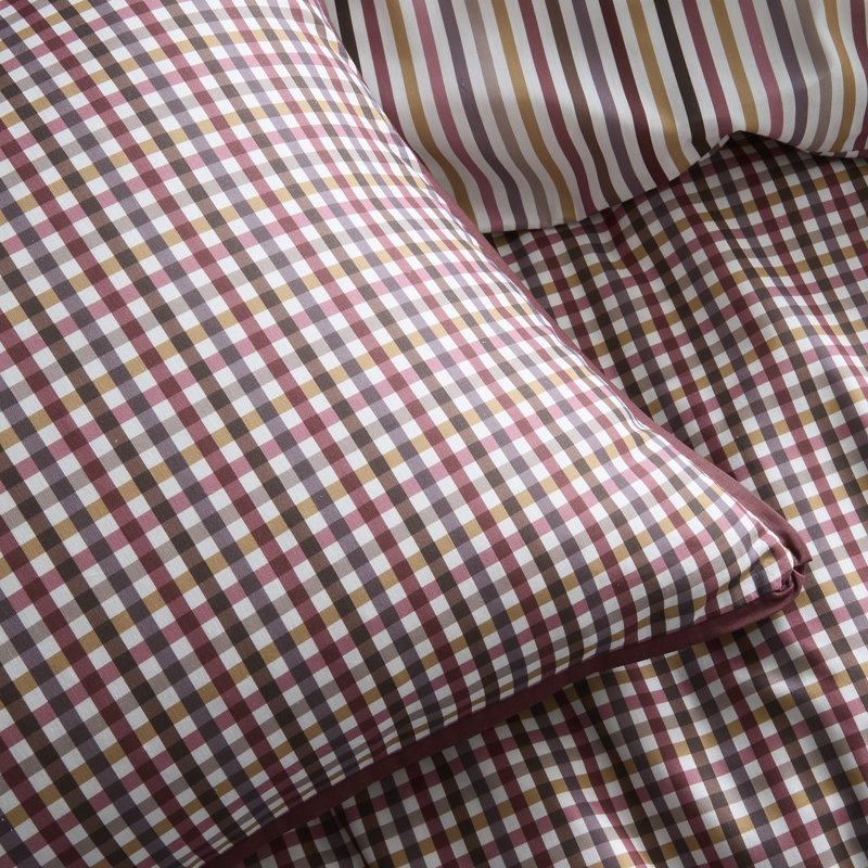 Micro Check Cotton Striped Duvet Cover Set, Double Bed (200 x 200 cm)