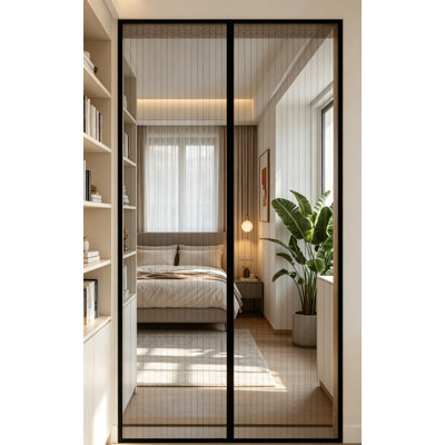 Porte moustiquaire magnétique avec ruban anti-dommages, butoirs de porte supplémentaires et ensembles de punaises, noir