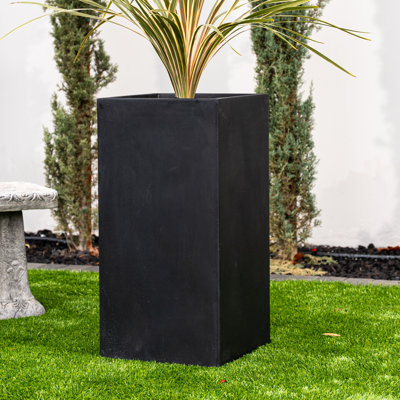 Weathered Concrete Tall Rectangular Planter, Outdoor Indoor Modern Decorative Planter Pot, Lightweight, Weather Resistant, Seamless with Drainage Hole