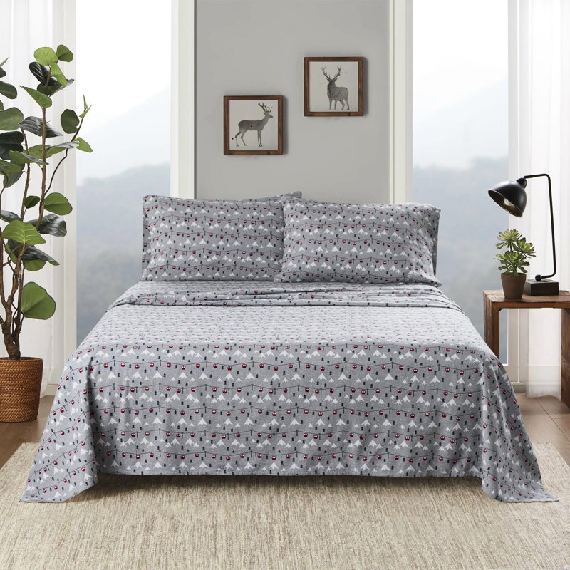 Drap-housse en flanelle 100% coton 4 pièces en gris sautant pour un attrait doux et élégant, matelas double / double 12 po, grand / très grand / très grand 14 po de profondeur, avec 1 drap-housse, 2