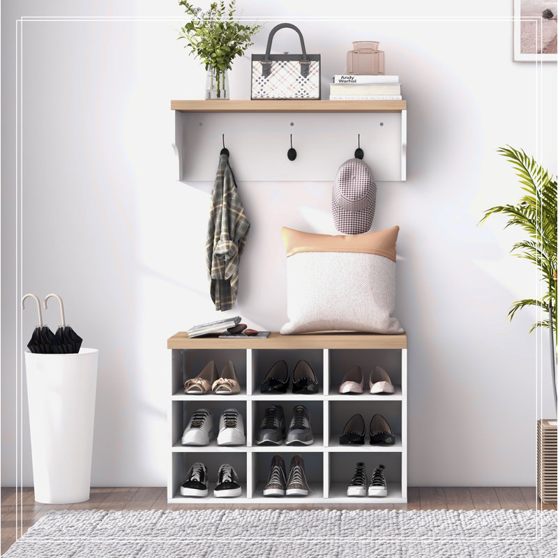 2-In-1 Coat Rack Shoe Bench Set