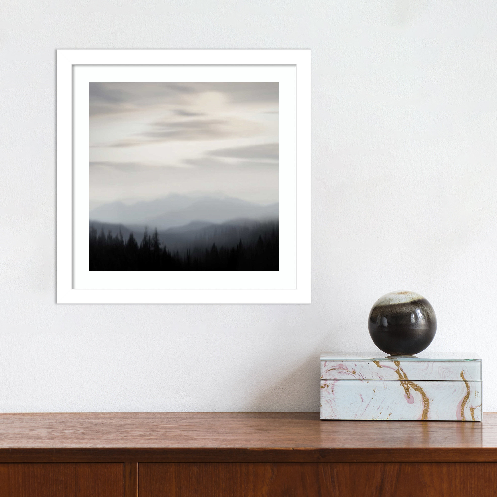 Mountain Vista II by Madeline Clark, White Framed Paper, 13.12" H x 13.12" W x 0.88" D