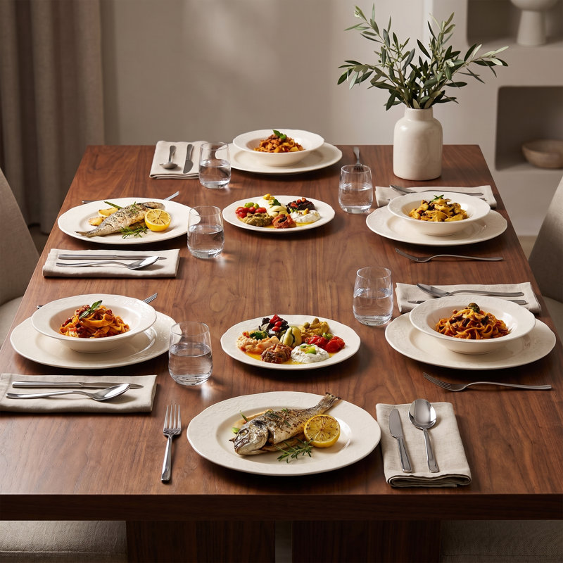 Service de vaisselle en porcelaine crème gaufrée Heirloom (service de 24 pièces pour 6 personnes)