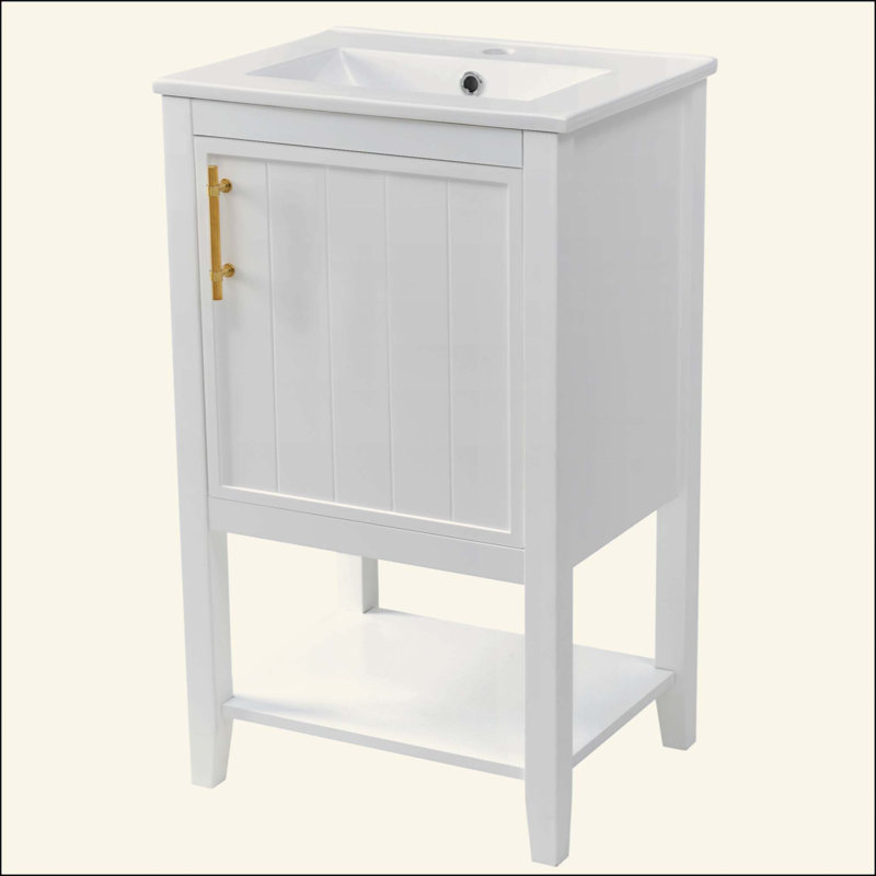 Meuble-lavabo de salle de bain avec lavabo, armoire de salle de bain avec porte à fermeture douce, support de rangement et tablette ouverte