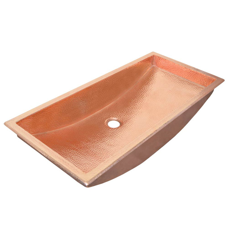 Trough Rectangular Undermount Bathroom Sink, Polished Copper