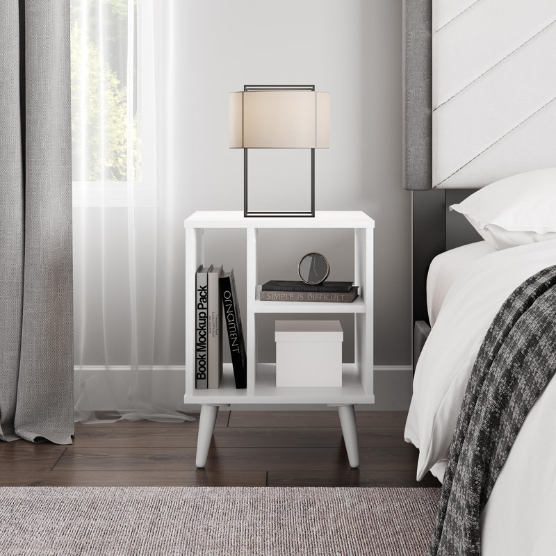 Warwick Geometric Open Bedside Nightstand End Table, White