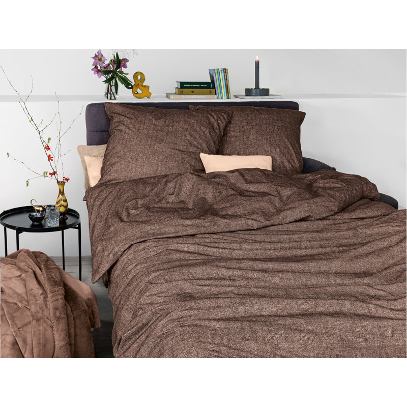 Fleece cotton bed linen set Mink 8835, 200 x 200cm - 2 Pillowcases (80 x 80cm), Chocolate